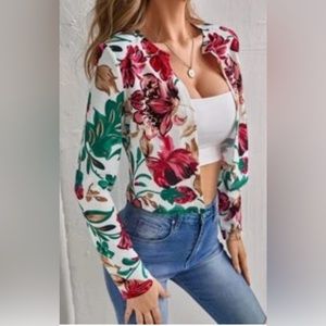 NWOT Floral Open Front Crop Lightweight Cardigan Jacket. Size XS